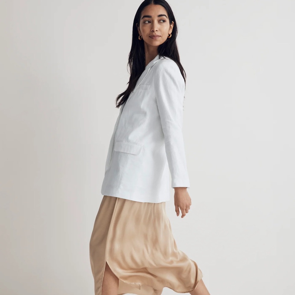Madewell The Larsen Blazer in 100% Linen White NJ530 Oversized Single Button - Picture 4 of 11